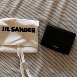 Jil Sander Black Leather Compact Wallet with Gold Logo